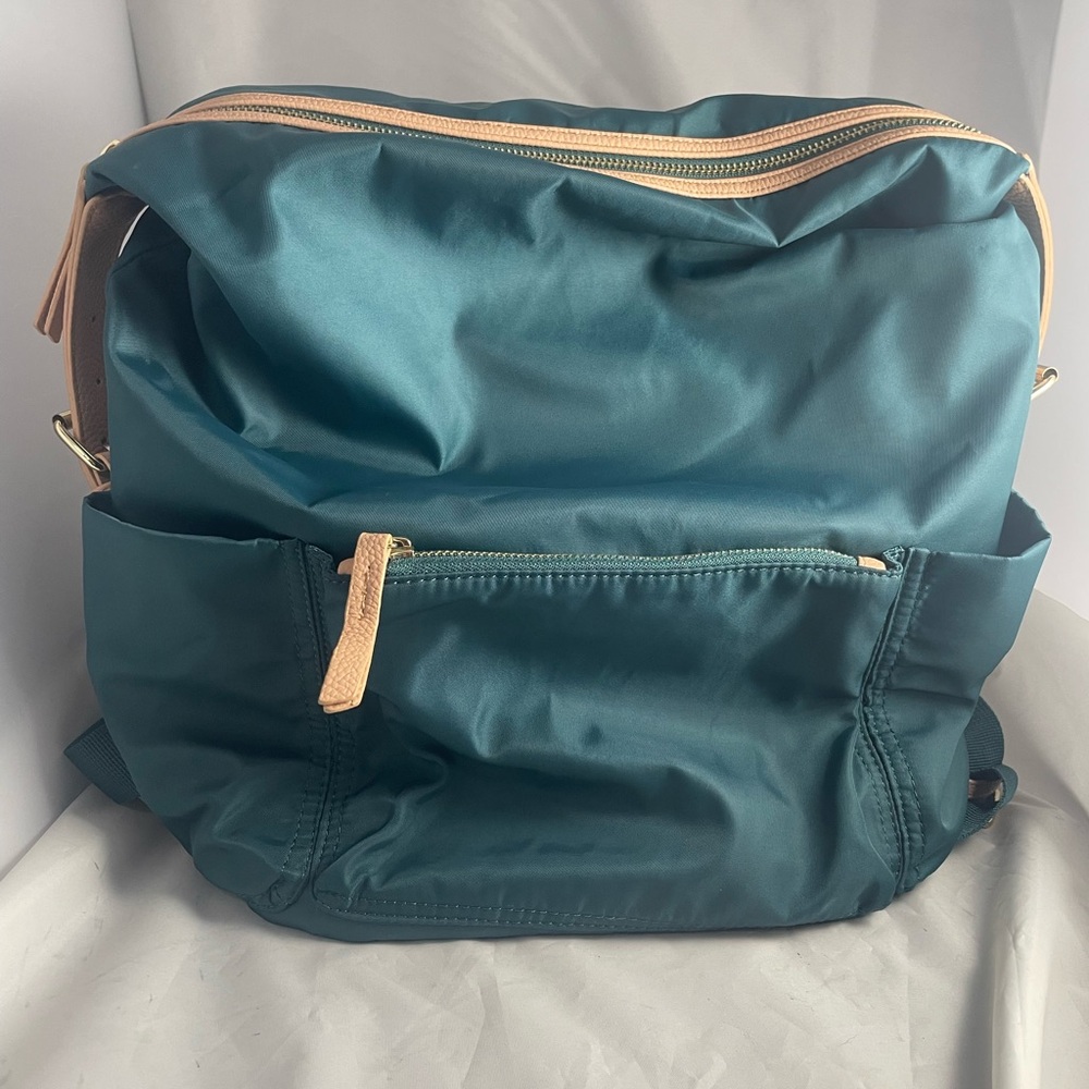 Tommy Bahama Green Travel Laptop Backpack Nylon with Faux Tan Leather Detailing